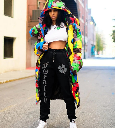 (Free Shipping)(Tariffs included in price) Winter Down Puffer Jacket Print Camo Bomber Bubble Coat Bubble Long Down Jacket Ladies