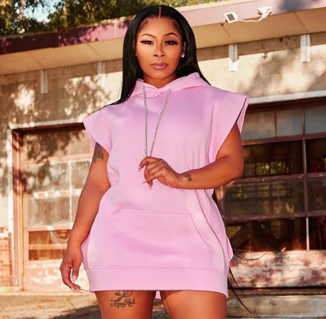 (Free Shipping)(Tariffs included in price) Ladies Spring solid color sleeveless hoodie dress cheap casual women dresses