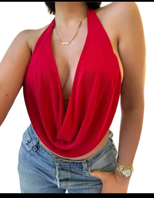 Load image into Gallery viewer, (Free Shipping)(Tariffs included in price) Women's Summer Halterneck Casual Front Draped Bandage Backless  Crop Tops

