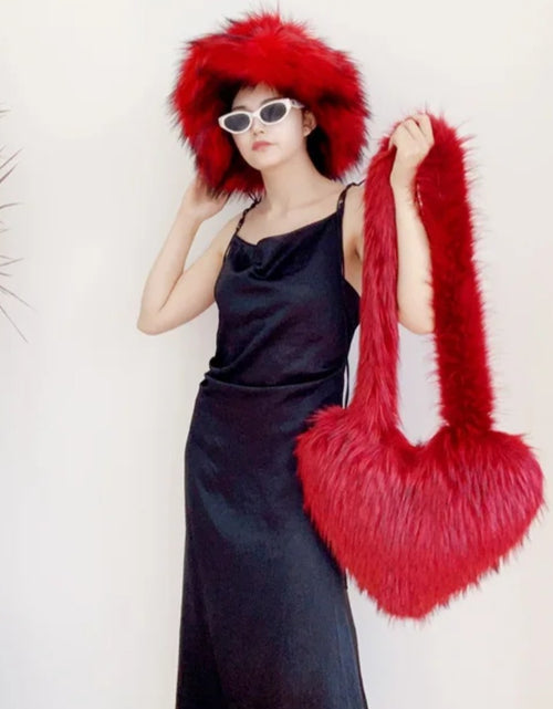 Load image into Gallery viewer, (Free Shipping)(Tariffs included in price)Designer Women's Luxury Furry Racoon Handbag Faux Fur Hat and Bag
