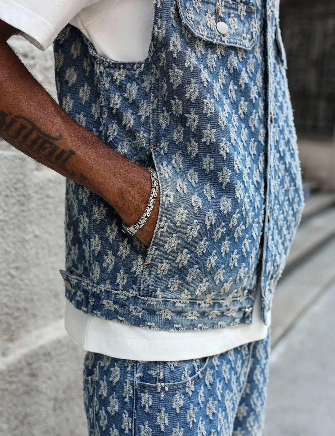 (Free Shipping)(Tariffs included in price)Autumn Winter Oversized 2-Piece Sleeveless Denim Jacket Baggy Trousers Streetwear Style Mid-Waist Breathable Washable Woven