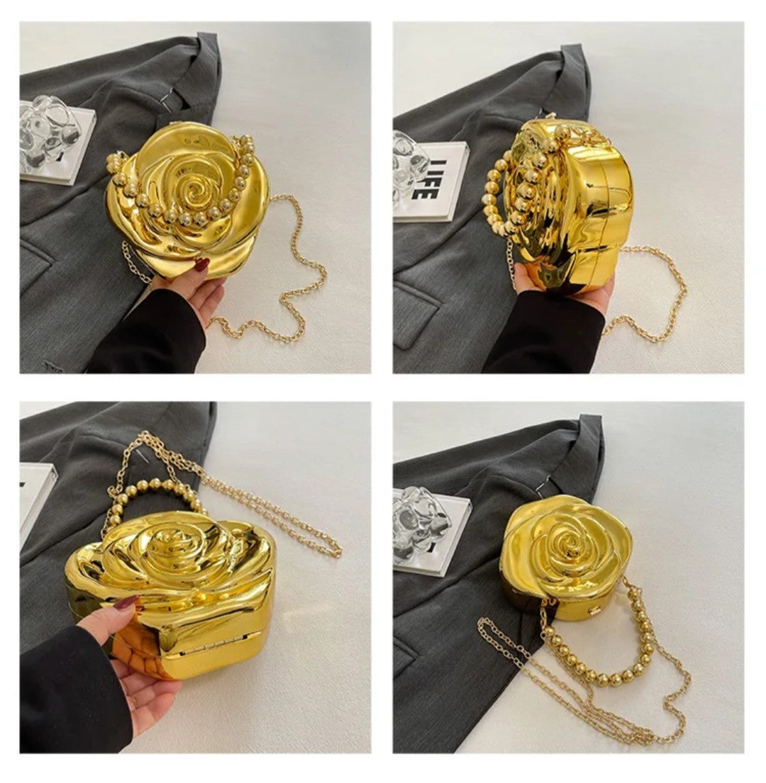 (Free Shipping)(Tariffs included in price) Luxury Acrylic Evening Bag for Women Fashionable Rose Flower Shaped Elegant Handbags Beads Chain Shoulder Cross Body