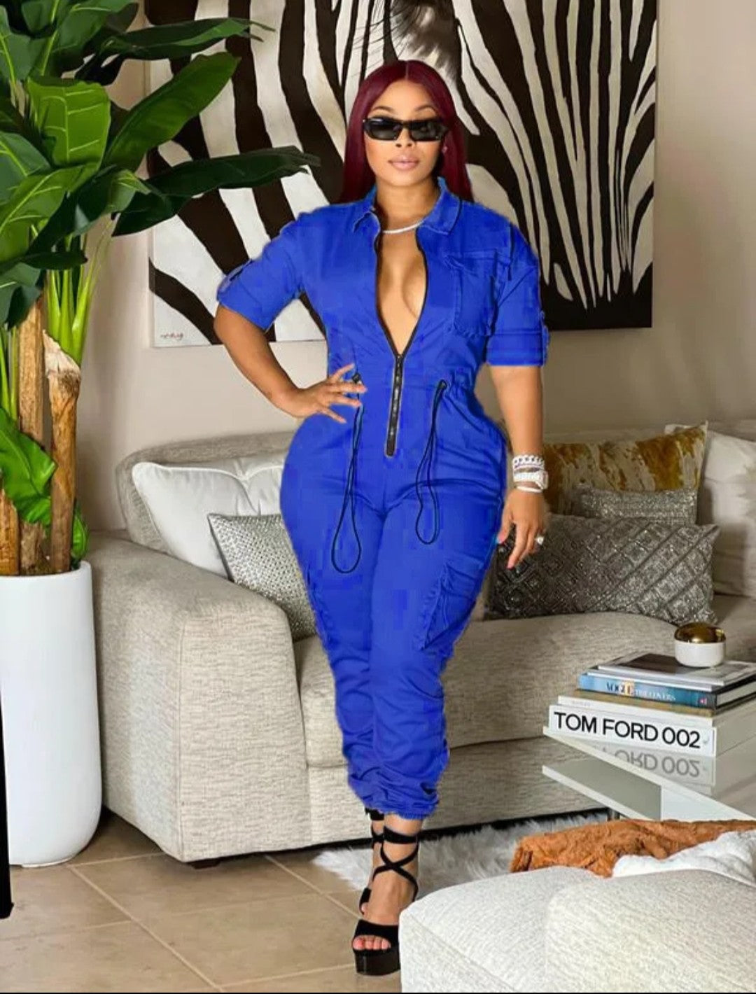 (Free Shipping)(Tariff included in price) Plus sizes available. Women's jumpsuit is made of breathable, quick-dry, and anti-pilling spandex/polyester material, perfect for summer and spring. It features a skin-friendly knitting, modern streetwear design.