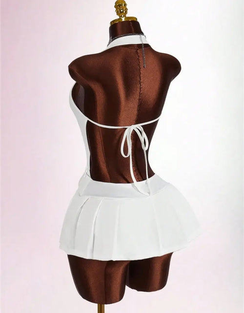 Load image into Gallery viewer, Fashion Deep V Backless A-line Mini Dresses Women Sleeveless Backless Lace up Slim Pleated Dress
