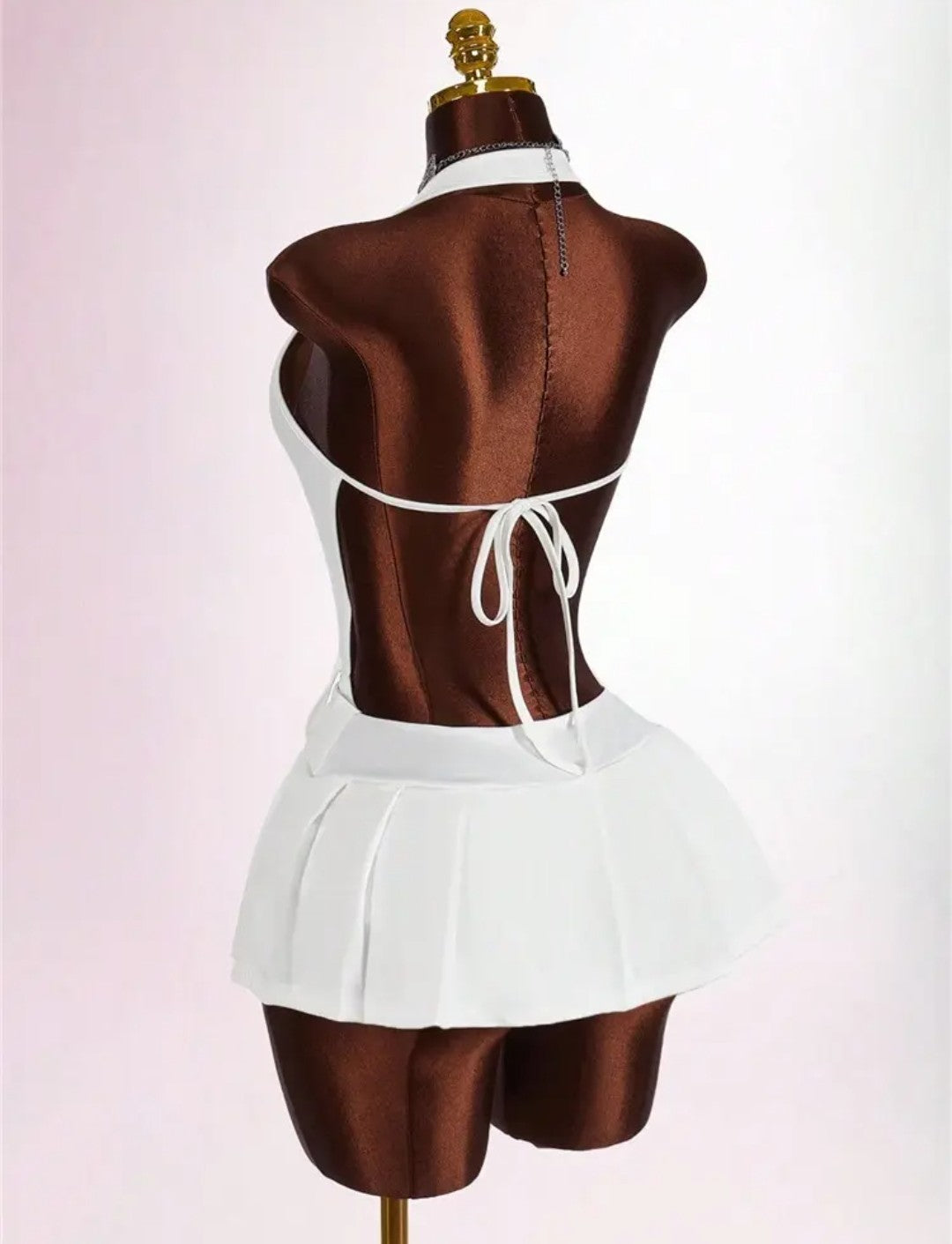 Fashion Deep V Backless A-line Mini Dresses Women Sleeveless Backless Lace up Slim Pleated Dress