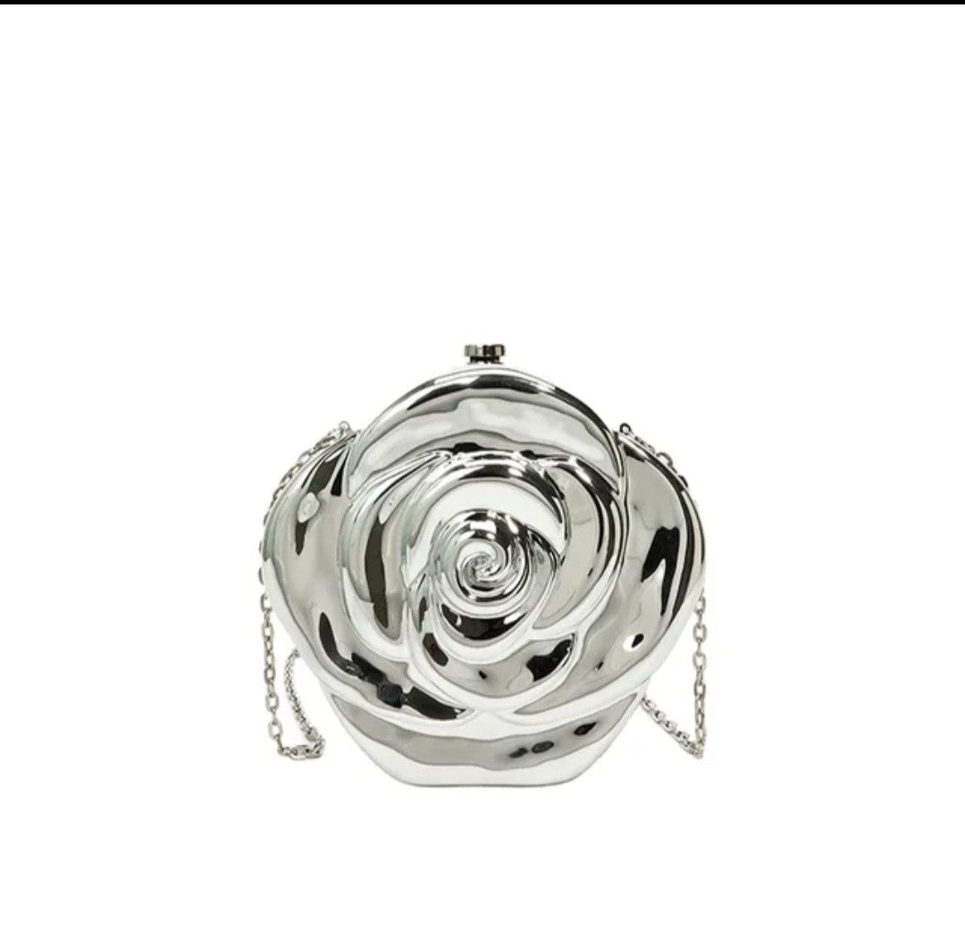 (Free Shipping)(Tariffs included in price) Luxury Acrylic Evening Bag for Women Fashionable Rose Flower Shaped Elegant Handbags Beads Chain Shoulder Cross Body