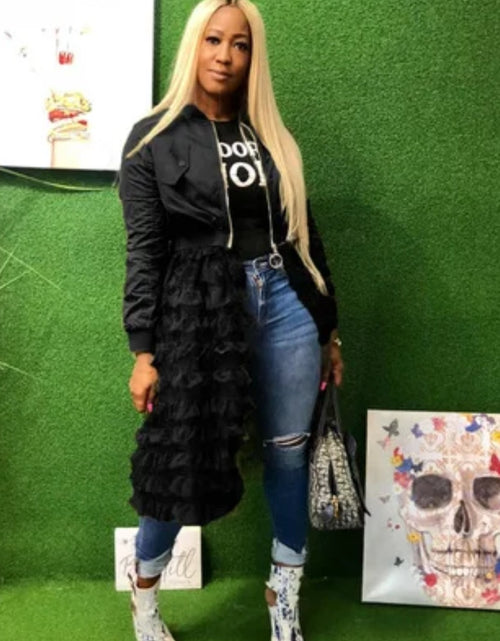 Load image into Gallery viewer, (Free Shipping)(Tariffs included in price) Spring fashion dress patch mesh ruffle woman zip long jacket coat
