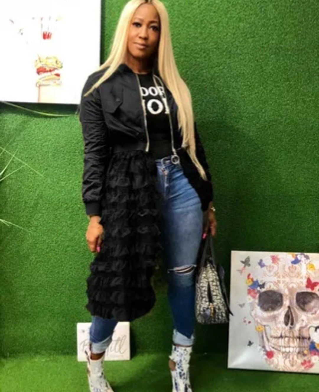 (Free Shipping)(Tariffs included in price) Spring fashion dress patch mesh ruffle woman zip long jacket coat