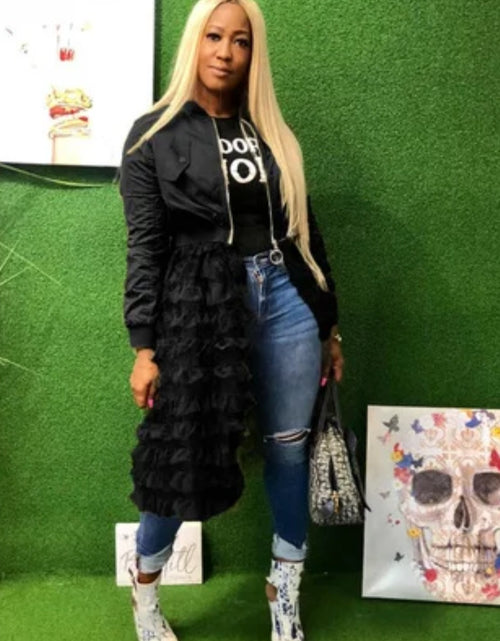 Load image into Gallery viewer, (Free Shipping)(Tariffs included in price) Spring fashion dress patch mesh ruffle woman zip long jacket coat
