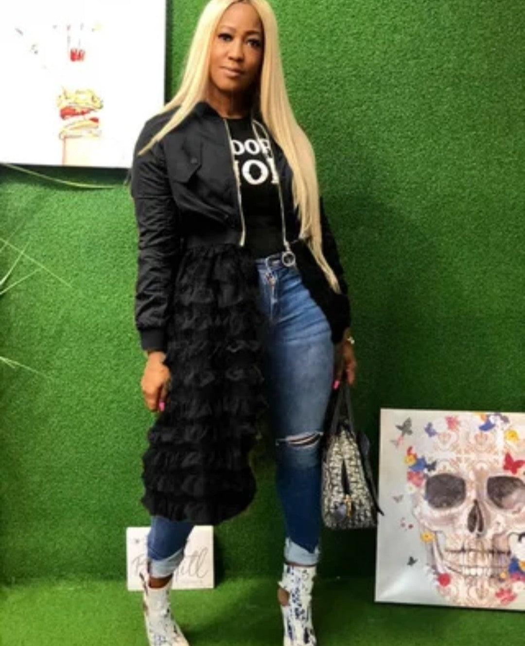 (Free Shipping)(Tariffs included in price) Spring fashion dress patch mesh ruffle woman zip long jacket coat