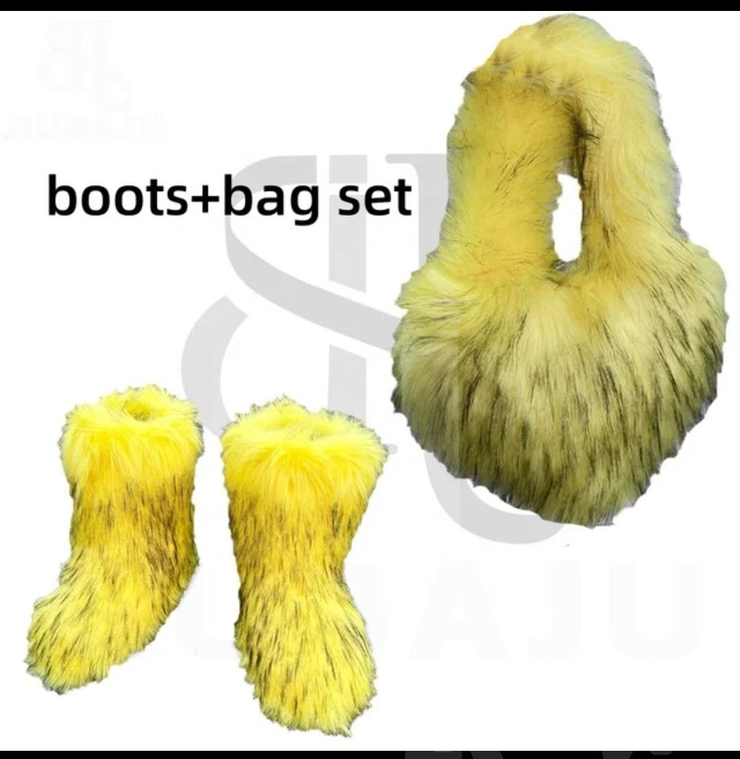 (Free Shipping)(Tariffs included in price) Girls Fluffy Faux Fox Fur Boots Winter Woman Plush Warm Snow Bootas Luxury Footwear Furry Fur Boots