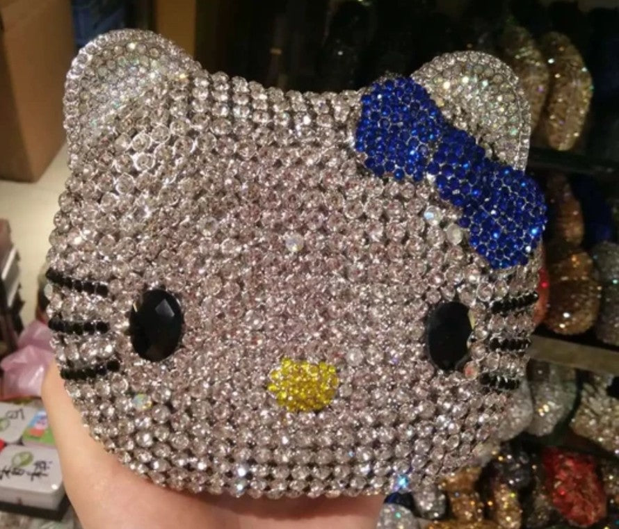 (Free Shipping)(Tariffs included in price) Kitty Head Anime Diamond Evening Clutch Rhinestone Bags New Gorgeous Unique Metallic Rhinestone Purses Wedding Clutches