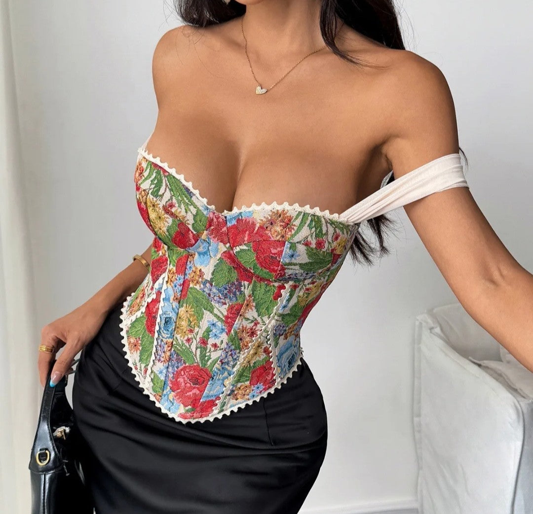 (Free Shipping)(Tariffs included in price) Vintage French bustier Top Jacquard Lace Corset with Boning Padding Retro style Baroque