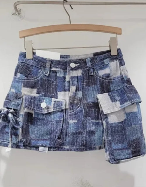 Load image into Gallery viewer, (Free Shipping) Women's denim mini skirt contrasting color multiple pocket patchwork cargo mini skirt
