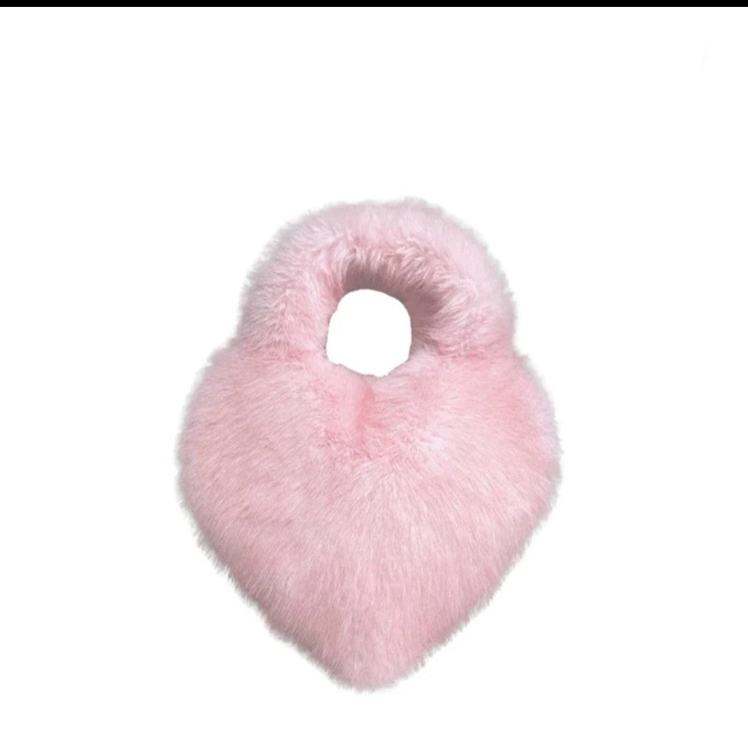 (Free Shipping)(Tariffs included in price) Fuax Fur Feather Love Heart Shaped Underarm Bag Ladies Trendy Long Tassel Plush Shoulder Bag Large Capacity Tote Handbag