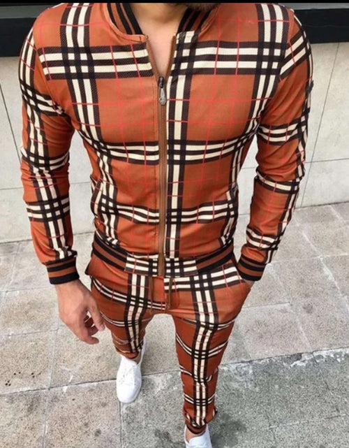 Load image into Gallery viewer, (Free Shipping)(Tariffs included in price) Men's Fashion Printed Comfortable Plaid Jogging Suit Casual Leisure Sports Set
