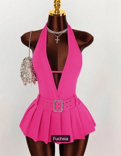Load image into Gallery viewer, Fashion Deep V Backless A-line Mini Dresses Women Sleeveless Backless Lace up Slim Pleated Dress
