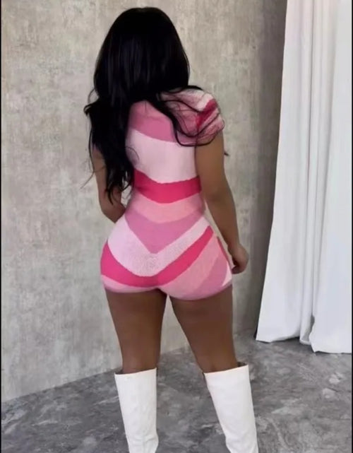 Load image into Gallery viewer, (Free Shipping)(Tariffs included in price) Women's Sexy Bodycon V Neck Short Sleeve Patchwork Knitted Romper
