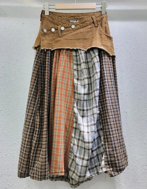Load image into Gallery viewer, (Free Shipping)(Tariffs included in price) Irregular High Waist Casual Jean Plaid Skirt Women Long Denim Skirt
