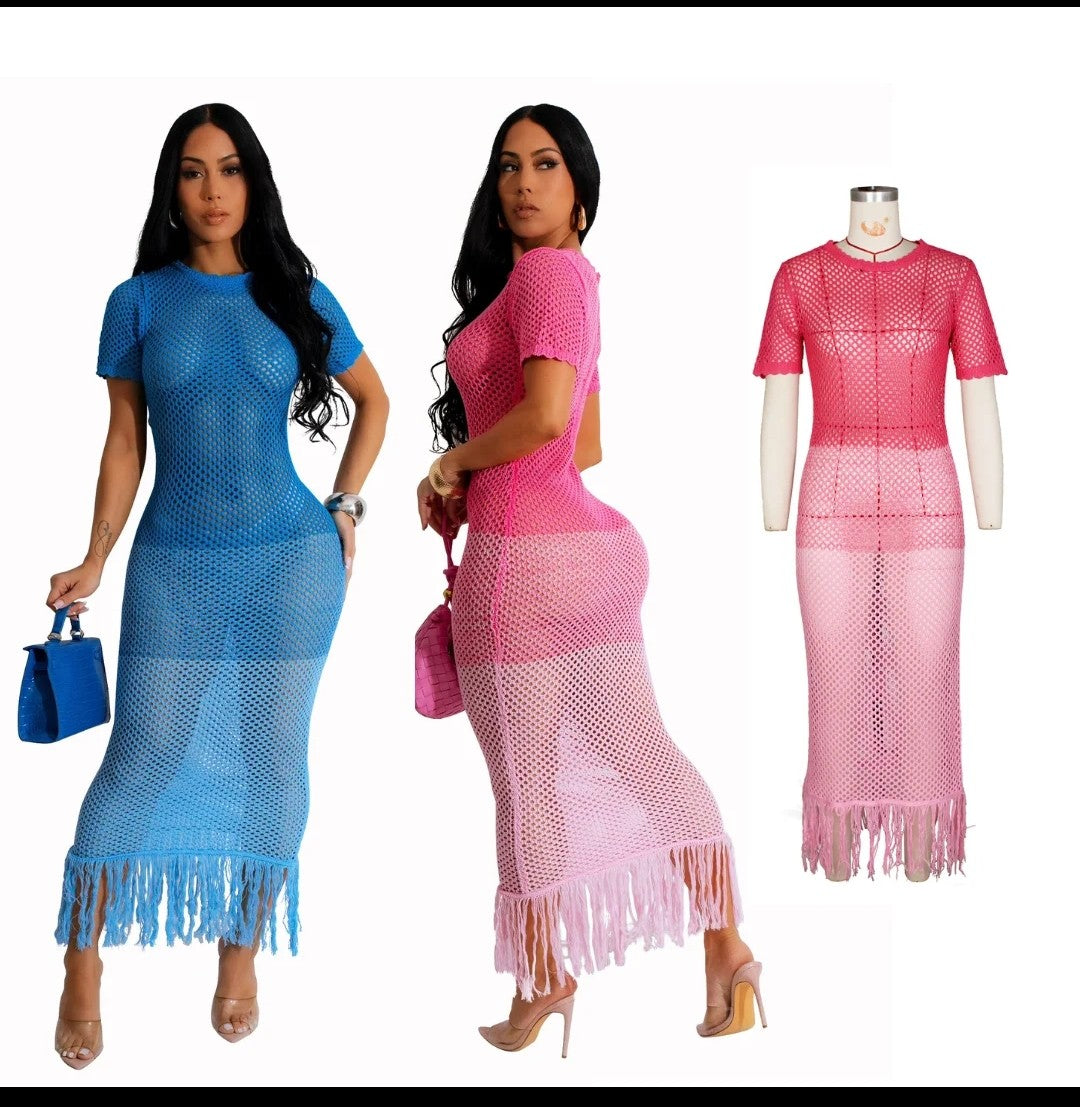 (Free Shipping)(Tariffs included in price) Fringe See-Through Beach Stretch Dress 2024 Newly