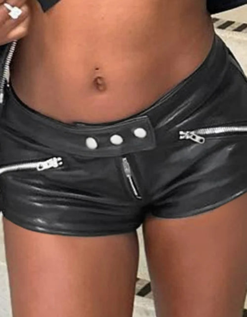 Load image into Gallery viewer, (Free Shipping)(Tariffs included in price) Black PU Leather Zipper Sexy Mini Shorts
