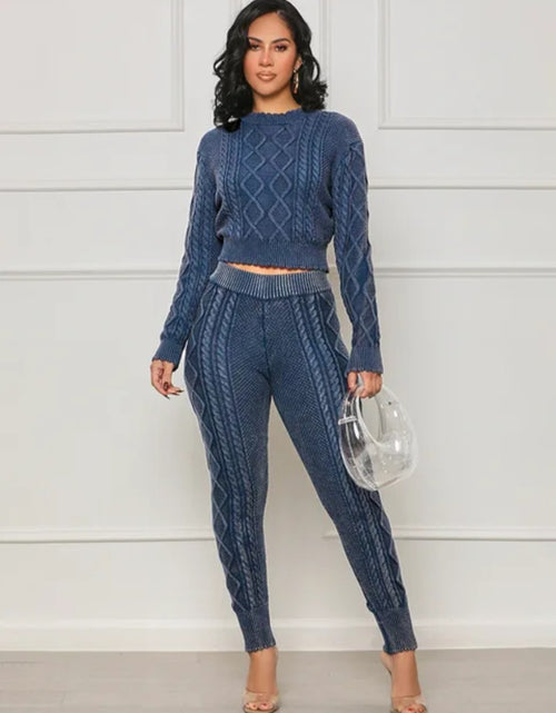 Load image into Gallery viewer, (Free Shipping)(Tariffs included in price) Autumn Hot Selling O-neck Retro Style Women Cotton Tracksuit Elastic Pullover Rhombus Two Piece Sweater Sets
