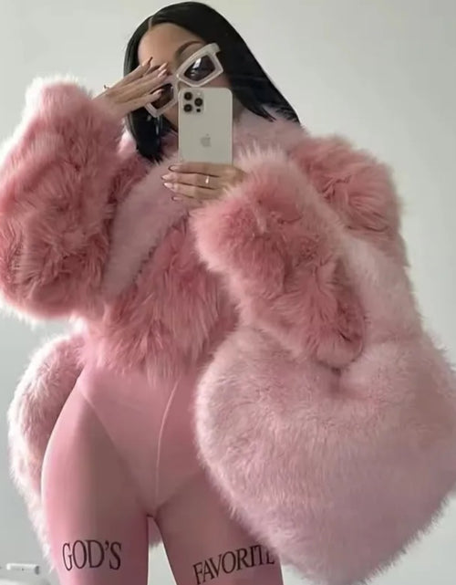 Load image into Gallery viewer, (Free Shipping)(Tariffs included in price) Fuax Fur Feather Love Heart Shaped Underarm Bag Ladies Trendy Long Tassel Plush Shoulder Bag Large Capacity Tote Handbag
