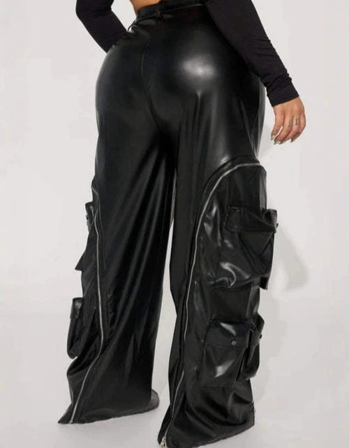 Load image into Gallery viewer, (Free Shipping)(Tariffs included in price)Solid Loose Zipper Detachable Pockets Pant for Women High Waist Pu Leather Trousers
