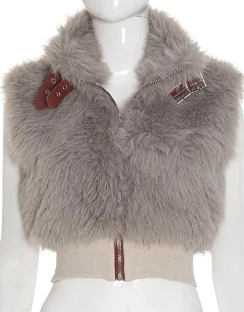 Load image into Gallery viewer, (Free Shipping)(Tariffs included in price) 2025 Fall Winter Faux Fur Jacket Vests Women Luxury Warm Fluffy Metal Leather Belt Sleeveless Coats Tops
