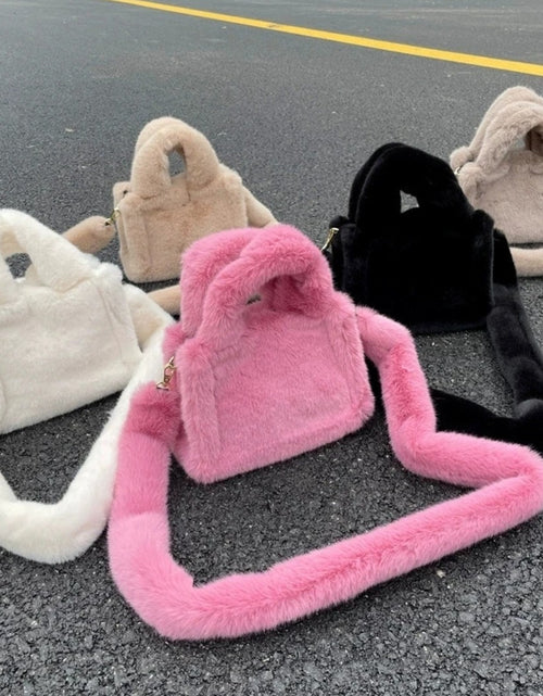 Load image into Gallery viewer, (Free Shipping) Women's Soft Plush Hand Bag Solid Color Tote Female Large Capacity Fur Underarm Bags Furry Fluffy Shoulder Crossbody Bag
