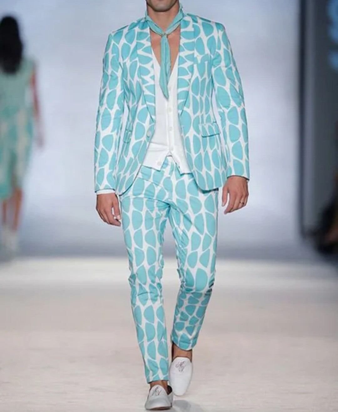 (Free Shipping)Men's 2 Piece Plaid Blazer Digital Print Suit Jacket with Zipper Fly Business Style