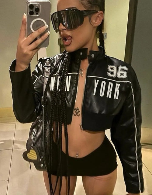 Load image into Gallery viewer, (Free Shipping)(Tariffs included in price) Fall Winter PU Leather Women's Coats Crop Top Cool Girls Motorcycle Jacket
