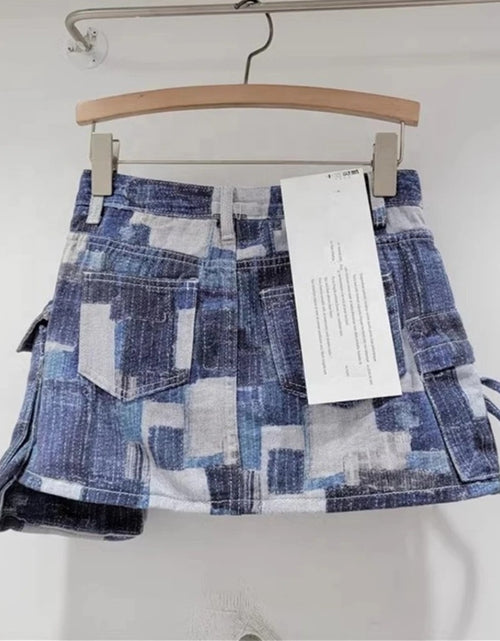 Load image into Gallery viewer, (Free Shipping) Women's denim mini skirt contrasting color multiple pocket patchwork cargo mini skirt
