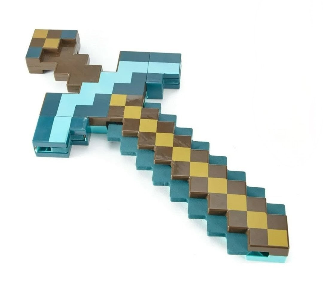 (Free Shipping)(Tariffs included in price) 2 in 1 Pixelated Sword And Axe Kids Block Toy Diamond Sword Mining Axe