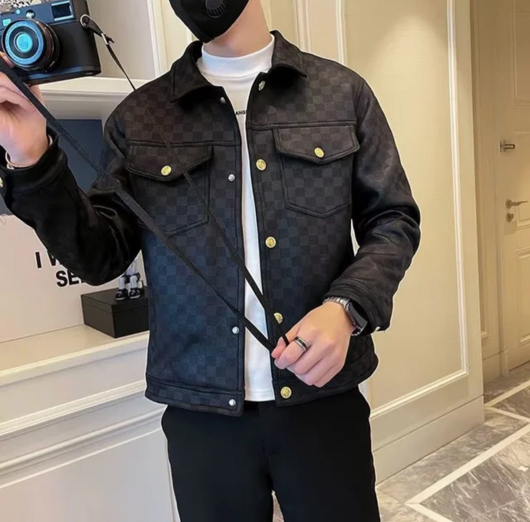 (Free Shipping)(Tariffs included in price)Autumn Winter Suede Plaid Jacket for Men Lapel Slim Fit Casual Business Bomber Jacket Social Streetwear Windbreaker Coat