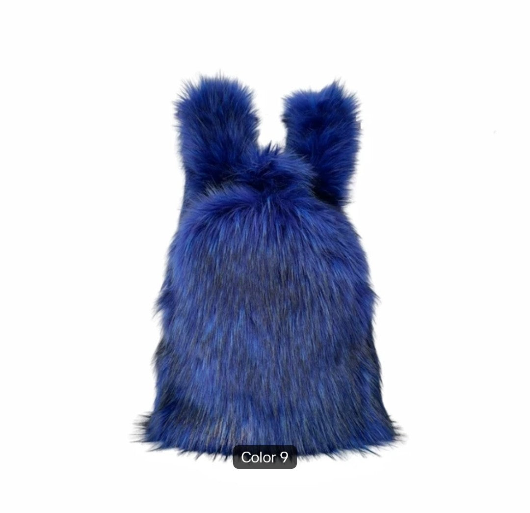 (Free Shipping) Furry Faux Fur Women's Luxury Designer Backpack Handbag Purses Women's Gradient Shoulder Bag Women's Rucksack