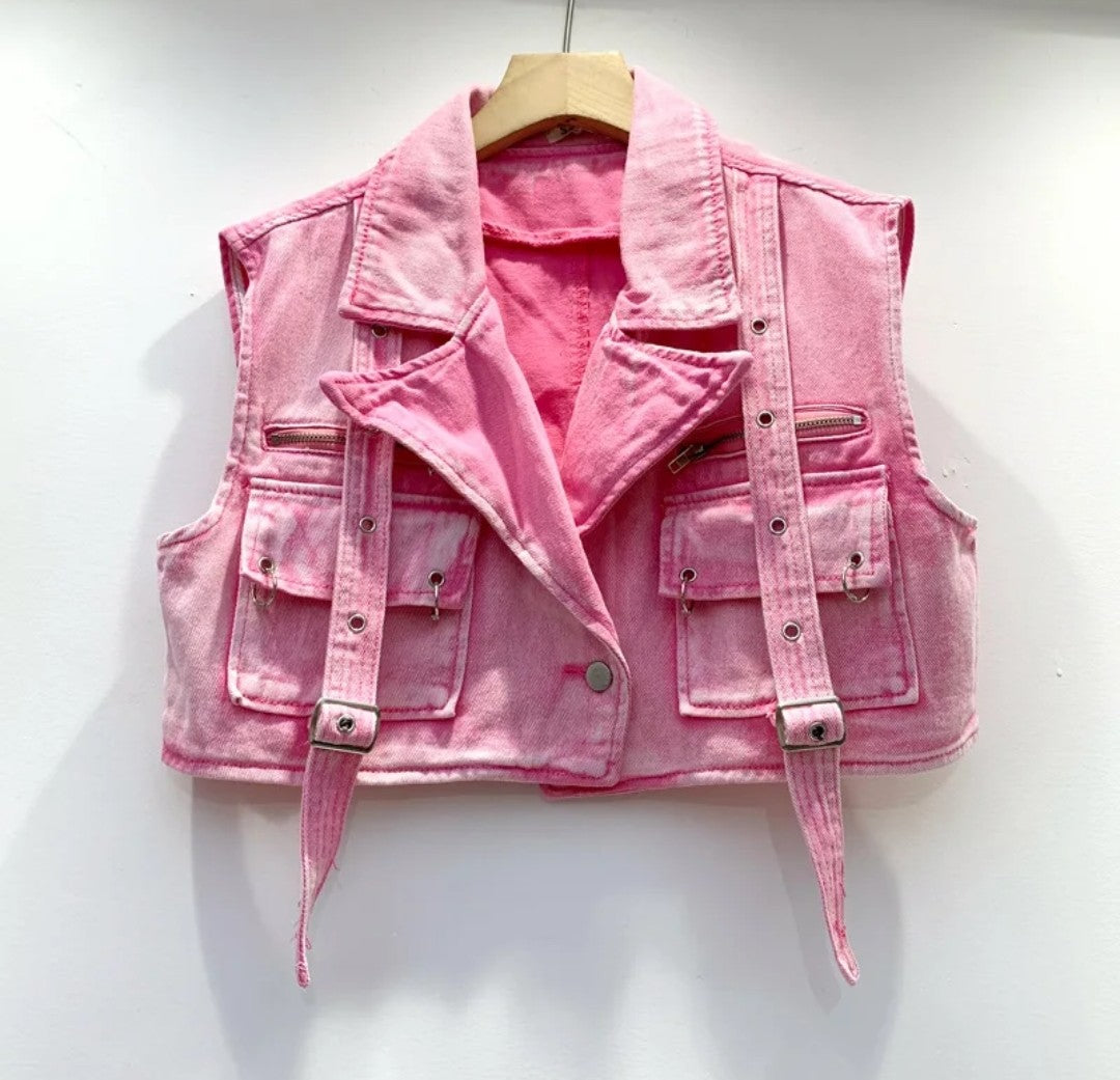 (Free Shipping) Women's denim clothes set vest and mini pocket skirt two-piece set for women denim cargo set