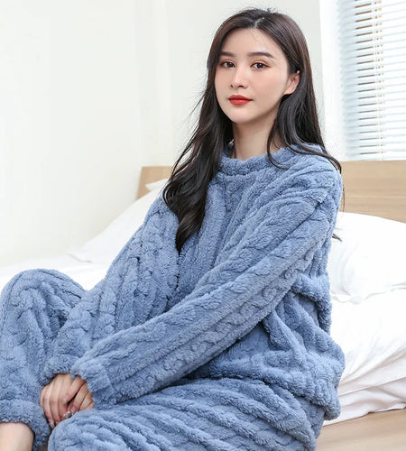 Flannel Warm Blouse And Pants Female Thickened Loungewear