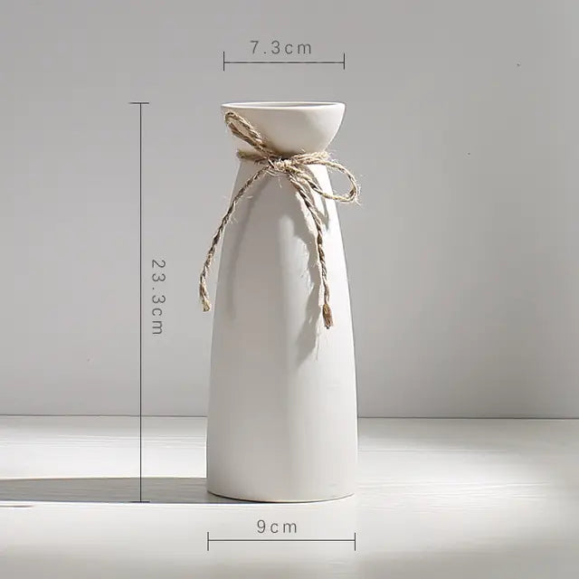 Modern Minimalist White Hemp Rope Ceramic Vase