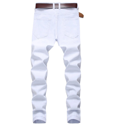 White Staight Jeans RIipped Distressed Jeans