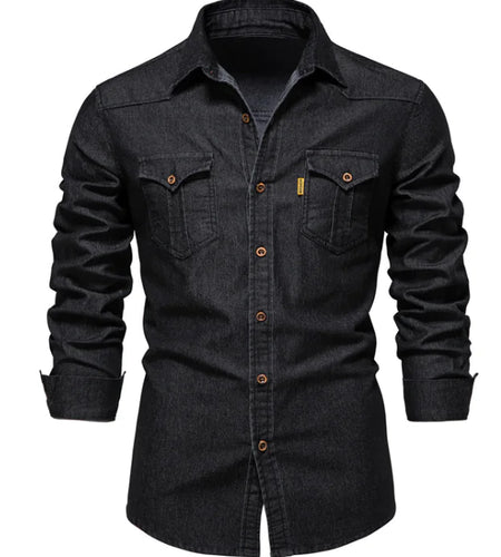 New Denim Men's Casual Solid Color Long Sleeve Shirt