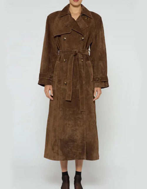 Load image into Gallery viewer, Vintage Suede Belted Long Coat
