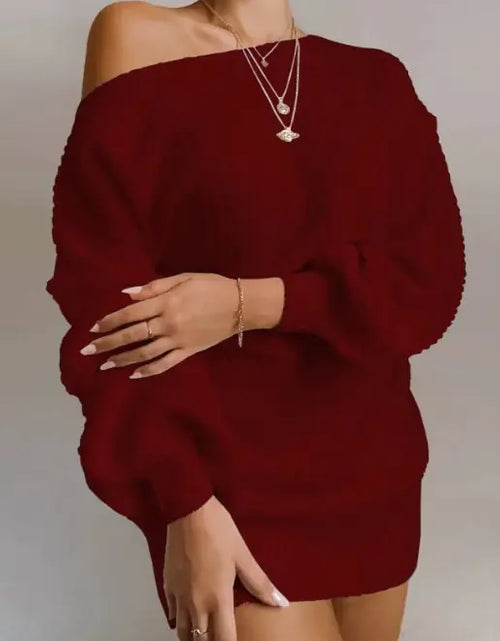 Load image into Gallery viewer, Off Shoulder Knitted Sweater Dress
