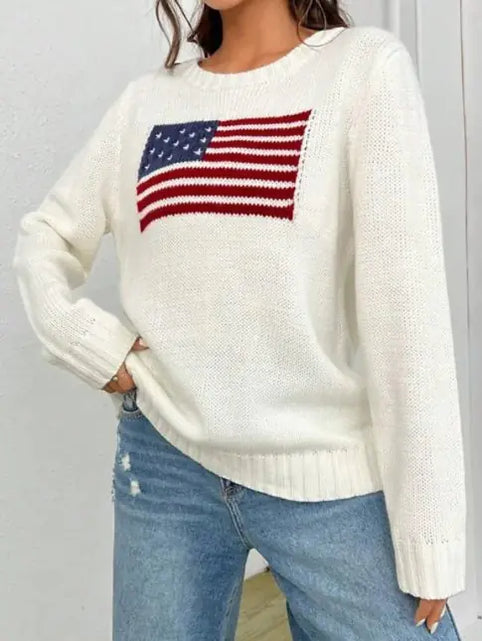 Load image into Gallery viewer, Loose Round Neck Flag Sweater
