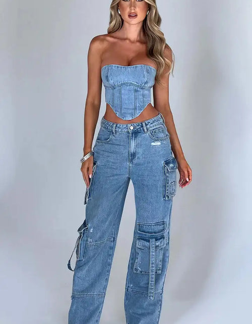 Load image into Gallery viewer, Cargo Denim Jeans
