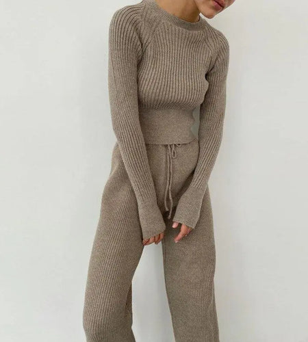 Knitted Wide Leg Pants and Top Set