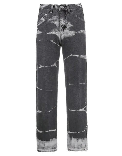Load image into Gallery viewer, ALLNeon Vintage Tie Dye High Waist Jeans: Y2K Aesthetics Brown Denim Trousers
