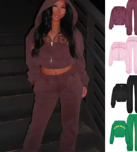 Hooded Cropped Sweatshirt And Loose Trousers