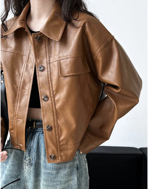 Load image into Gallery viewer, Women&#39;s Fall Lapel Short Motorcycle Jacket
