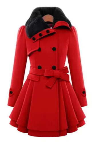 Women's Slim Double-Breasted Wool Coat – Mid-Length & Padded